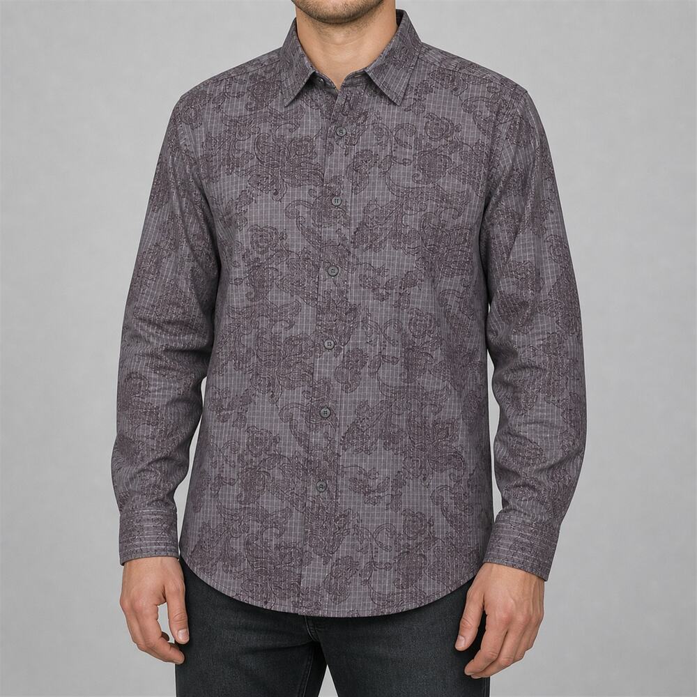 Tallia Shirt Mens Large Purple Paisley Button Up Long Sleeve Casual 100% Cotton